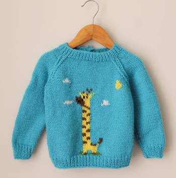 Woonie Handmade Full Sleeves Giraffe Detailing Sweater For Kids-Blue 1