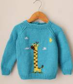 Woonie Handmade Full Sleeves Giraffe Detailing Sweater For Kids-Blue