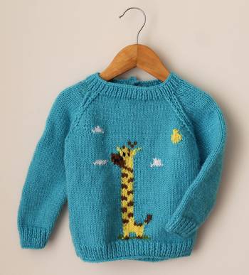 Woonie Handmade Full Sleeves Giraffe Detailing Sweater For Kids-Blue 3