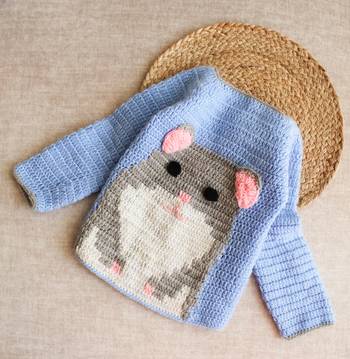 Woonie Handmade Full Sleeves Bunny Design Sweater For Kids-Light Blue 1