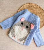 Woonie Handmade Full Sleeves Bunny Design Sweater For Kids-Light Blue