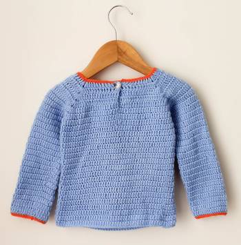 Woonie Handmade Full Sleeves Tiger Face Detailing  Sweater For Kids-Light Blue 2