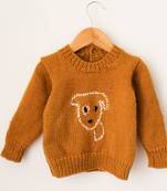 Woonie Handmade Full Sleeves Face Deailing Sweater For Kids- Brown