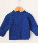 Woonie Handmade Full Sleeves Self Design Sweater  For Kids-Blue