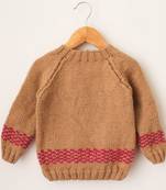 Woonie Handmade Full Sleeves Border Design Sweater For Kids-Brown