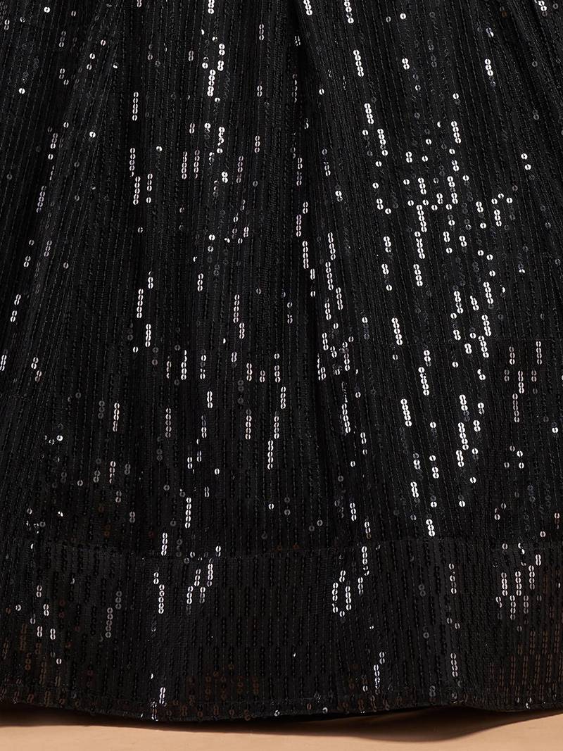 Black Net Sequin Work Lehenga Choli Set for Women
