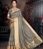 Grey woven organza saree with blouse