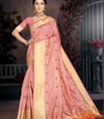 Pink woven organza saree with blouse