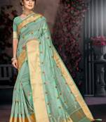 Blue woven organza saree with blouse
