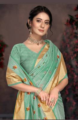 Blue woven organza saree with blouse 2