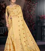 Yellow woven organza saree with blouse