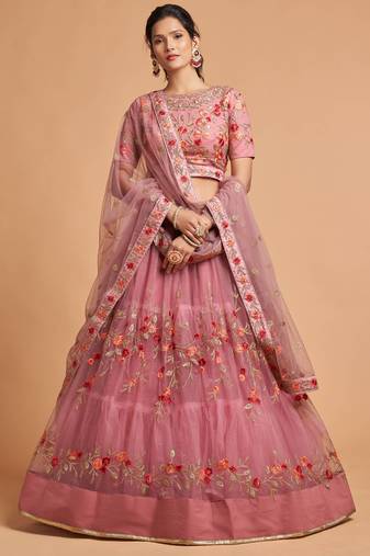 Exotic Pink Soft Net Zari Embroidered Wedding Bridal Lehenga Choli with Dupatta