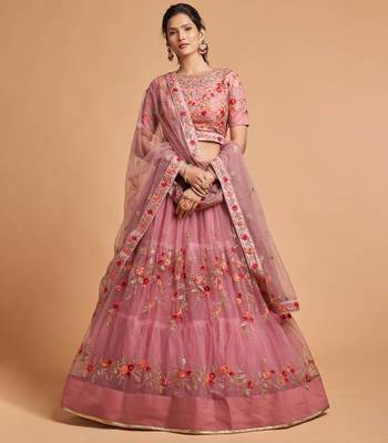 Exotic Pink Soft Net Zari Embroidered Wedding Bridal Lehenga Choli with Dupatta 1