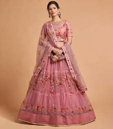 Exotic Pink Soft Net Zari Embroidered Wedding Bridal Lehenga Choli with Dupatta