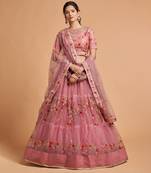 Exotic Pink Soft Net Zari Embroidered Wedding Bridal Lehenga Choli with Dupatta