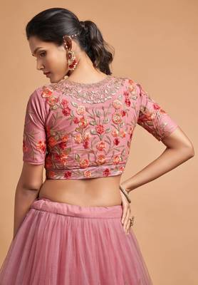 Exotic Pink Soft Net Zari Embroidered Wedding Bridal Lehenga Choli with Dupatta 3