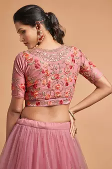 Exotic Pink Soft Net Zari Embroidered Wedding Bridal Lehenga Choli with Dupatta