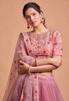 Exotic Pink Soft Net Zari Embroidered Wedding Bridal Lehenga Choli with Dupatta 4
