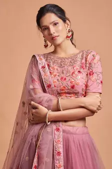 Exotic Pink Soft Net Zari Embroidered Wedding Bridal Lehenga Choli with Dupatta