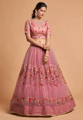 Exotic Pink Soft Net Zari Embroidered Wedding Bridal Lehenga Choli with Dupatta 5