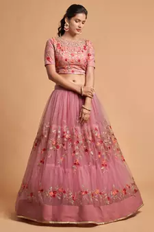 Exotic Pink Soft Net Zari Embroidered Wedding Bridal Lehenga Choli with Dupatta