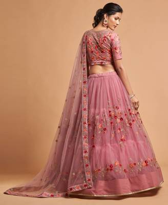 Exotic Pink Soft Net Zari Embroidered Wedding Bridal Lehenga Choli with Dupatta 6