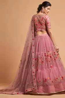 Exotic Pink Soft Net Zari Embroidered Wedding Bridal Lehenga Choli with Dupatta