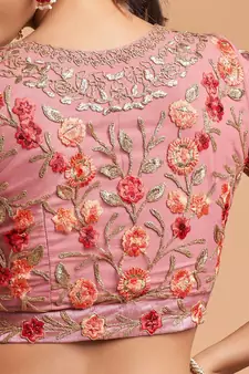 Exotic Pink Soft Net Zari Embroidered Wedding Bridal Lehenga Choli with Dupatta
