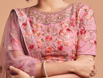 Exotic Pink Soft Net Zari Embroidered Wedding Bridal Lehenga Choli with Dupatta 9