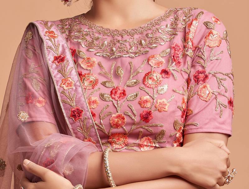 Exotic Pink Soft Net Zari Embroidered Wedding Bridal Lehenga Choli with Dupatta