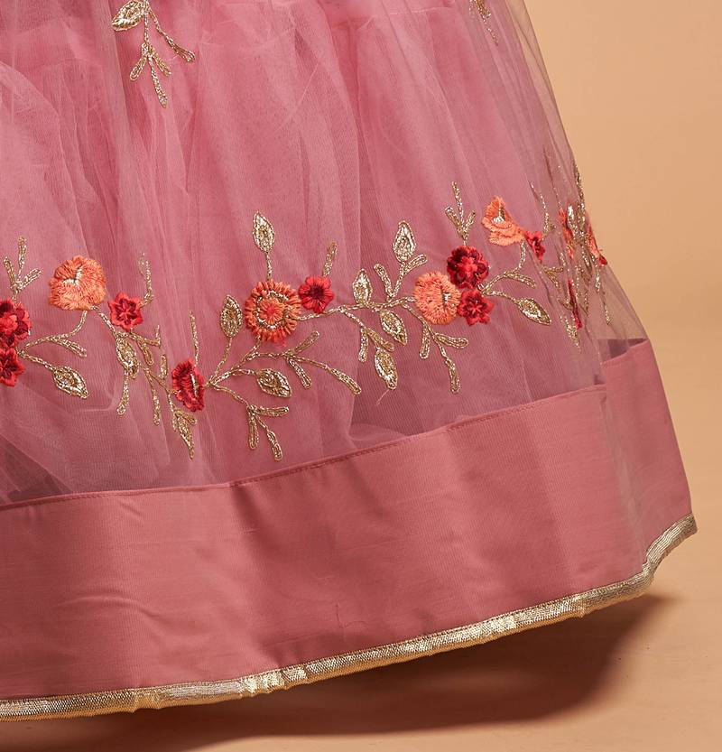 Exotic Pink Soft Net Zari Embroidered Wedding Bridal Lehenga Choli with Dupatta