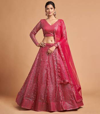 exotic hot pink soft net sequins embroidered wedding bridal lehenga set choli with dupatta with dupatta 1