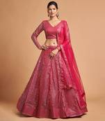 Exotic Hot Pink Soft Net Sequins Embroidered Wedding Bridal Lehenga Choli with Dupatta