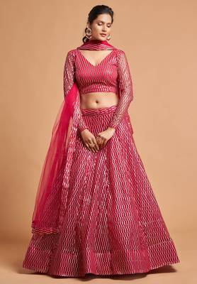 exotic hot pink soft net sequins embroidered wedding bridal lehenga set choli with dupatta with dupatta 2