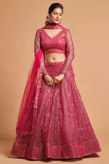 exotic hot pink soft net sequins embroidered wedding bridal lehenga set choli with dupatta with dupatta