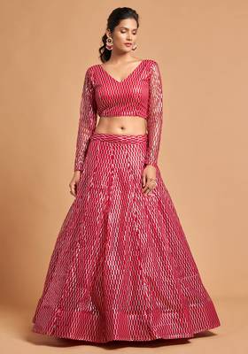 exotic hot pink soft net sequins embroidered wedding bridal lehenga set choli with dupatta with dupatta 4