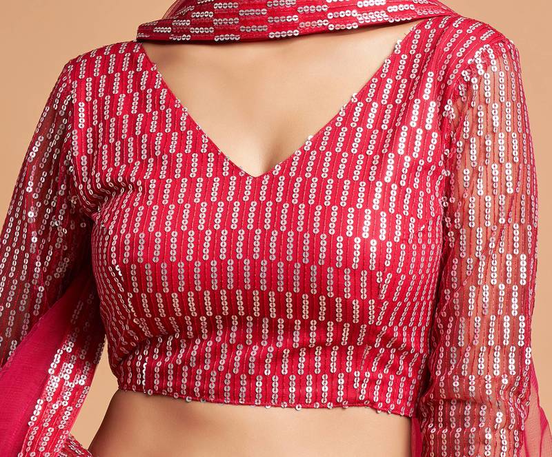 Exotic Hot Pink Soft Net Sequins Embroidered Wedding Bridal Lehenga Choli with Dupatta