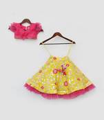 Pink Organza Frill Top and Yellow Embroidery Lehenga