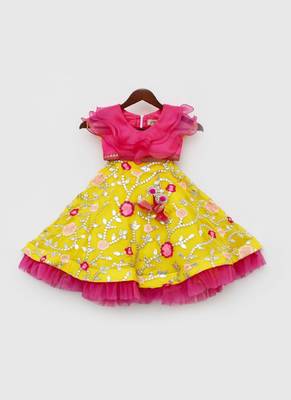Pink Organza Frill Top and Yellow Embroidery Lehenga 2