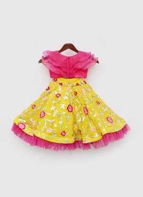 Pink Organza Frill Top and Yellow Embroidery Lehenga 3