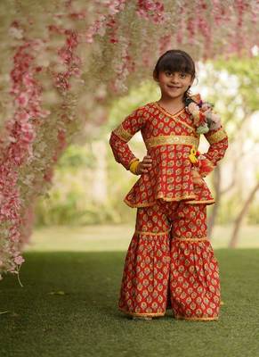 Red Printed Kurti Sharara 1