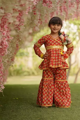 Red Printed Kurti Sharara