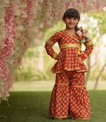 Red Printed Kurti Sharara