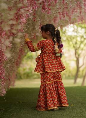 Red Printed Kurti Sharara 2