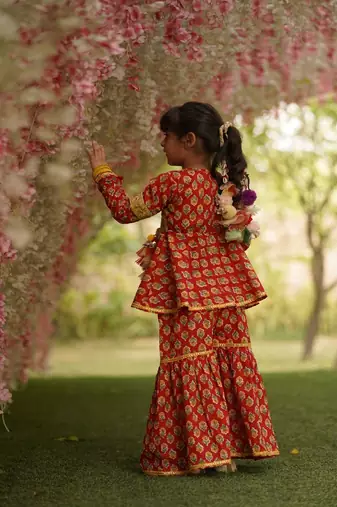 Red Printed Kurti Sharara
