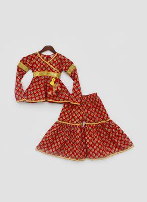 Red Printed Kurti Sharara 3