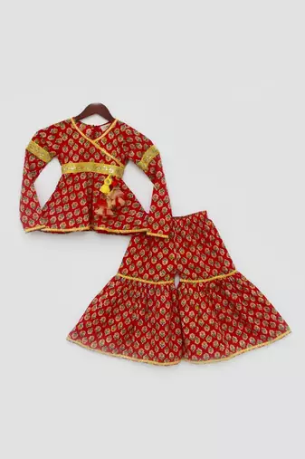 Red Printed Kurti Sharara