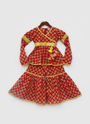 Red Printed Kurti Sharara 4