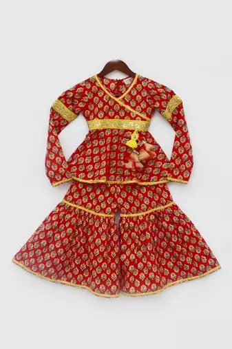 Red Printed Kurti Sharara