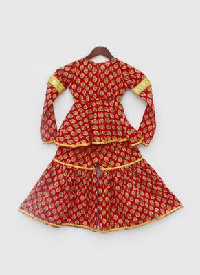 Red Printed Kurti Sharara 5
